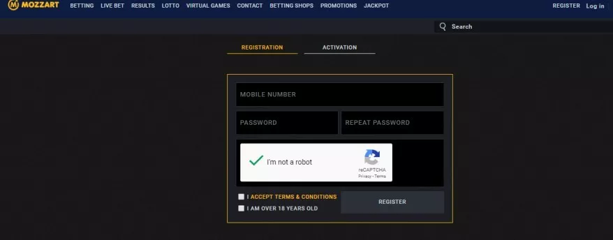 MozzartBet registration