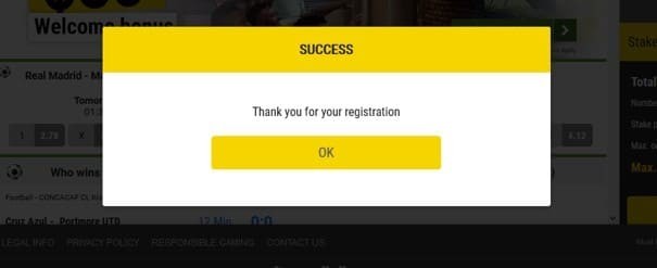 Thank you for your registration pop-up