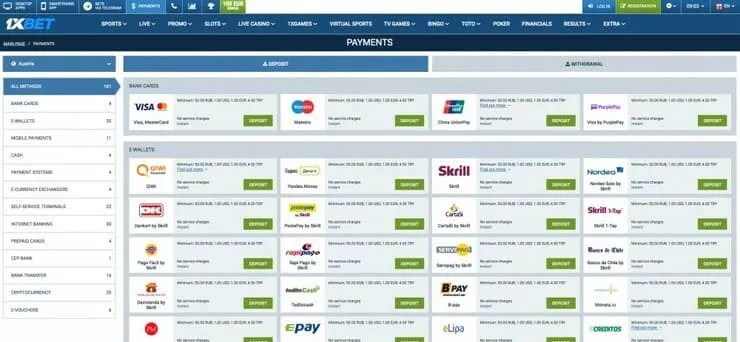 How to deposit in 1xBet