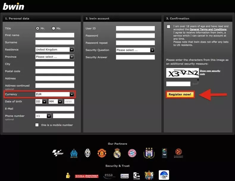 Register on Bwin