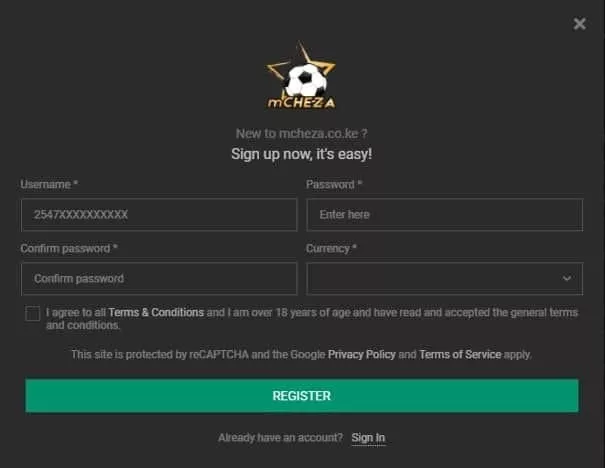 Registration form
