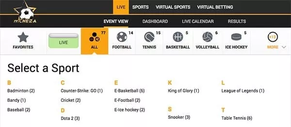 Place a bet in Mcheza