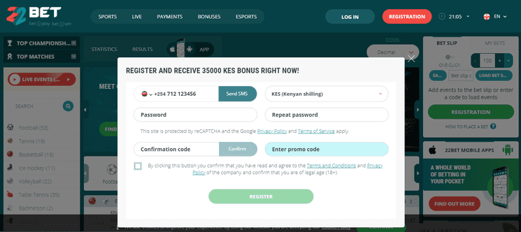 How to Register on 22BET