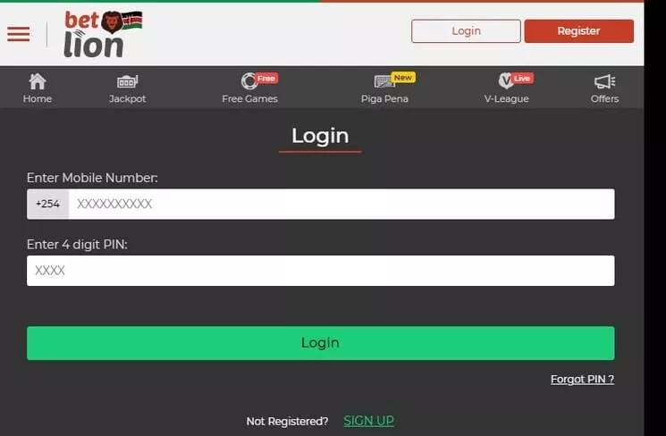 Betlion login form